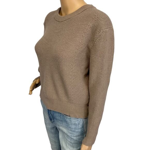 2/$30 Elodie Boxy Dolman Cropped Sweater Taupe Tan Long Sleeve Ribbed Size XS - Picture 4 of 12